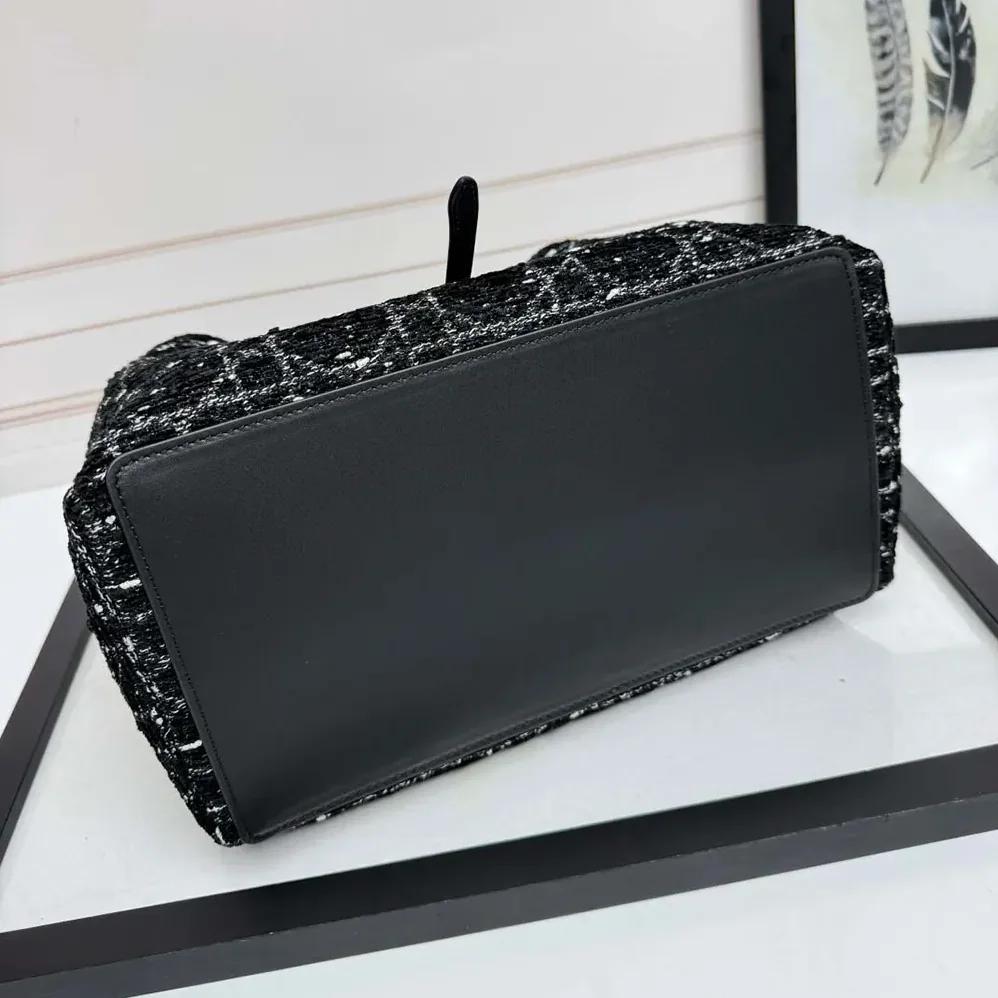 Dior Medium Dior Toujours Bag Black Tweed with White Cannage Motif for Women Dior Medium Dior Toujours Bag Black Tweed with White Cannage Motif for Women