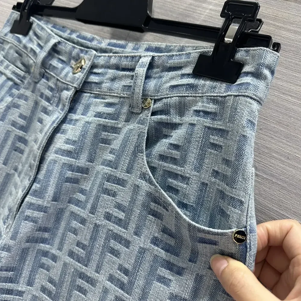 Fendi Long Jeans Light Blue FF Denim Pants for Women Fendi Long Jeans Light Blue FF Denim Pants for Women