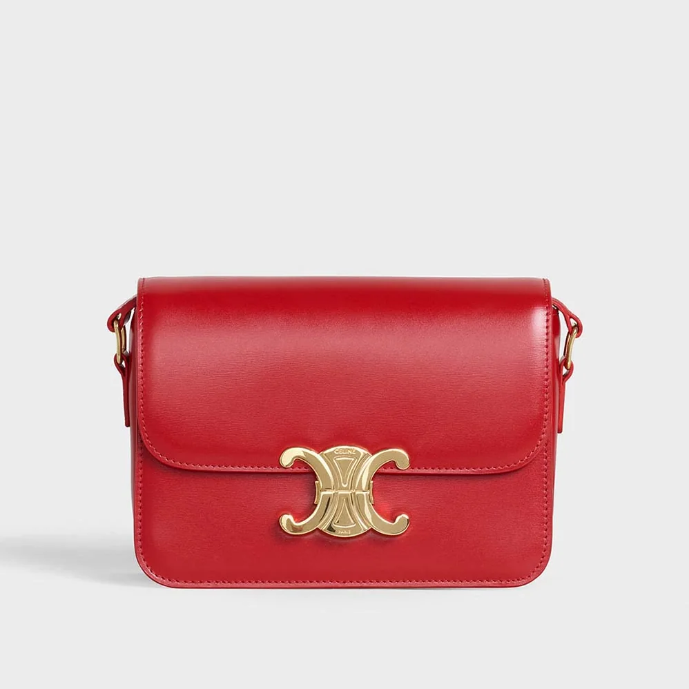 Celine Teen Triomphe Bag in Shiny Calfskin for Women in Red Celine Teen Triomphe Bag in Shiny Calfskin for Women in Red