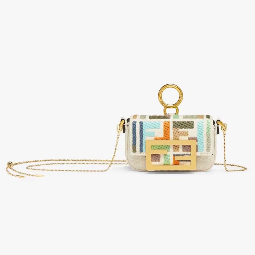 Fendi Nano Baguette Charm Beige Canvas Charm for Women