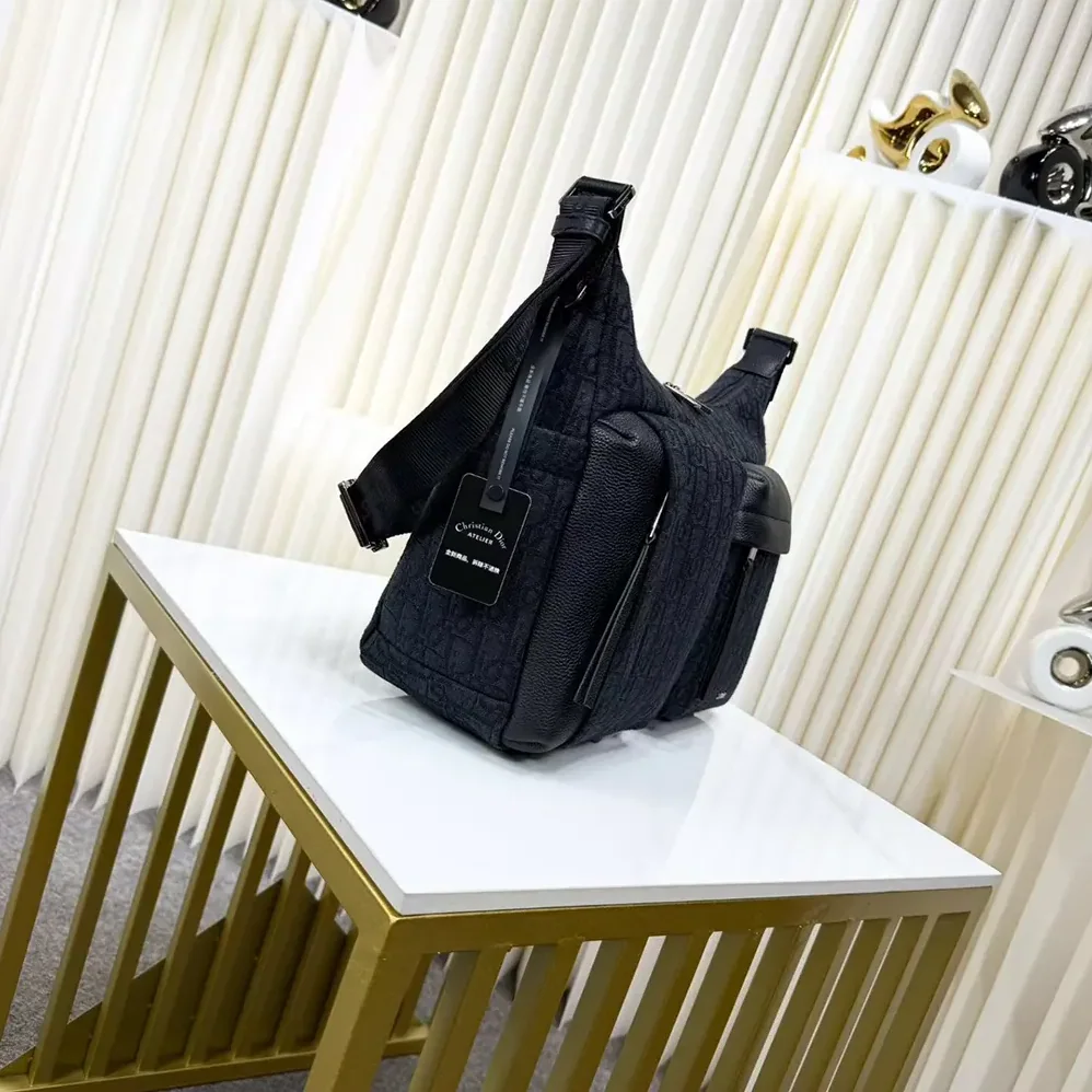 Dior Medium Rider Soft Hobo Bag Black Dior Oblique Jacquard and Black Grained Calfskin for Men Dior Medium Rider Soft Hobo Bag Black Dior Oblique Jacquard and Black Grained Calfskin for Men