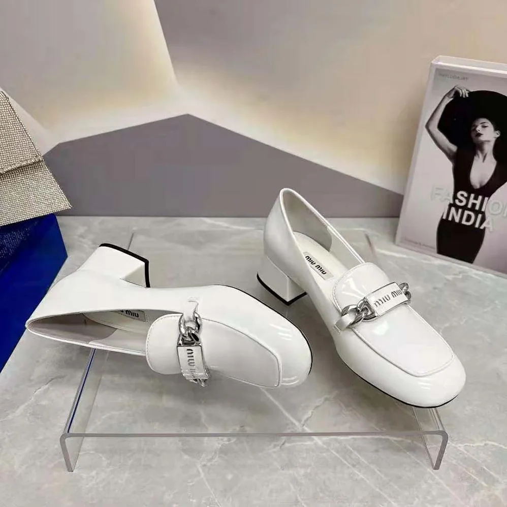 Miu Miu Patent Leather Loafers in 35 mm Heel Height for Women in White Miu Miu Patent Leather Loafers in 35 mm Heel Height for Women in White