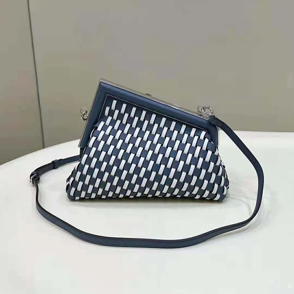 Fendi First Small White and Blue Woven Leather Bag for Women