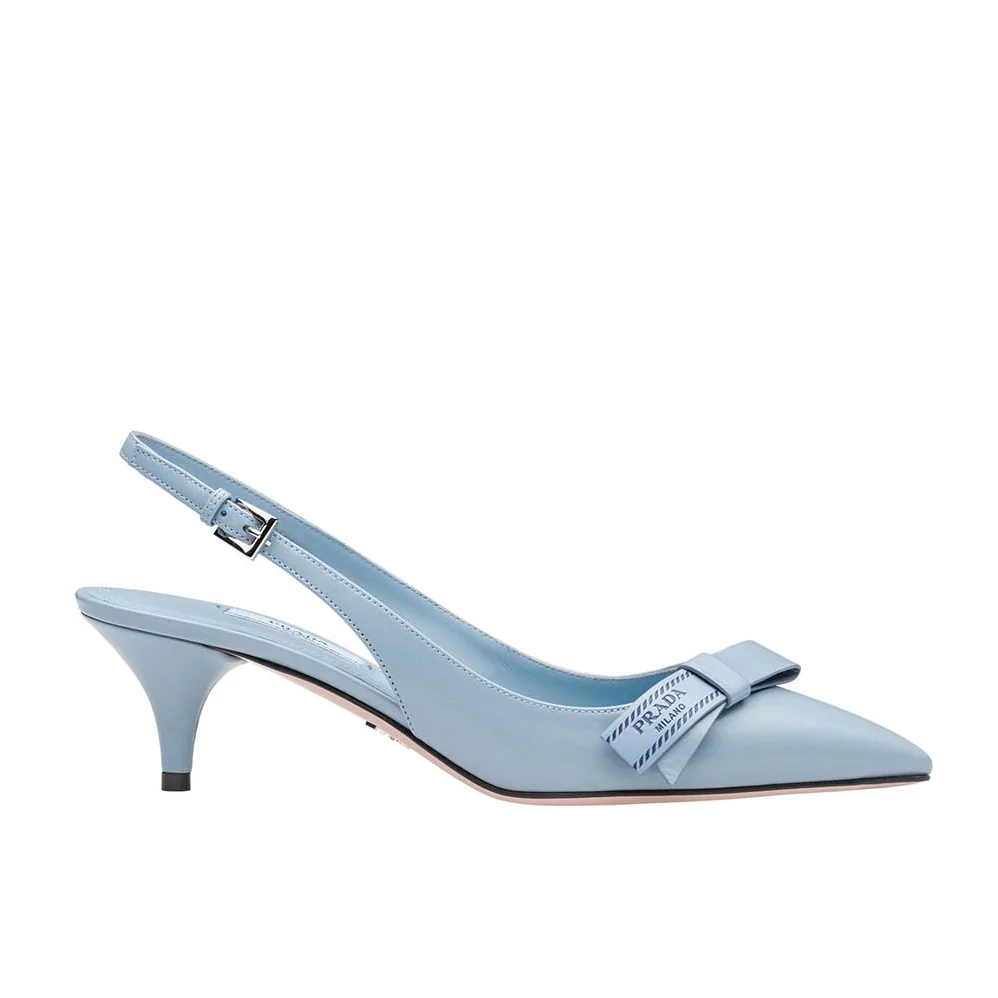 Prada Shoes Leather Slingbacks with Bow 55mm Heel for Women in Blue