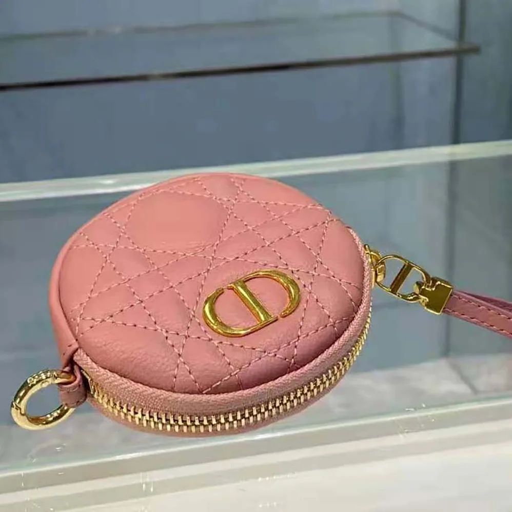 Dior Detachable Dior Caro Round Coin Purse for Women in Pink