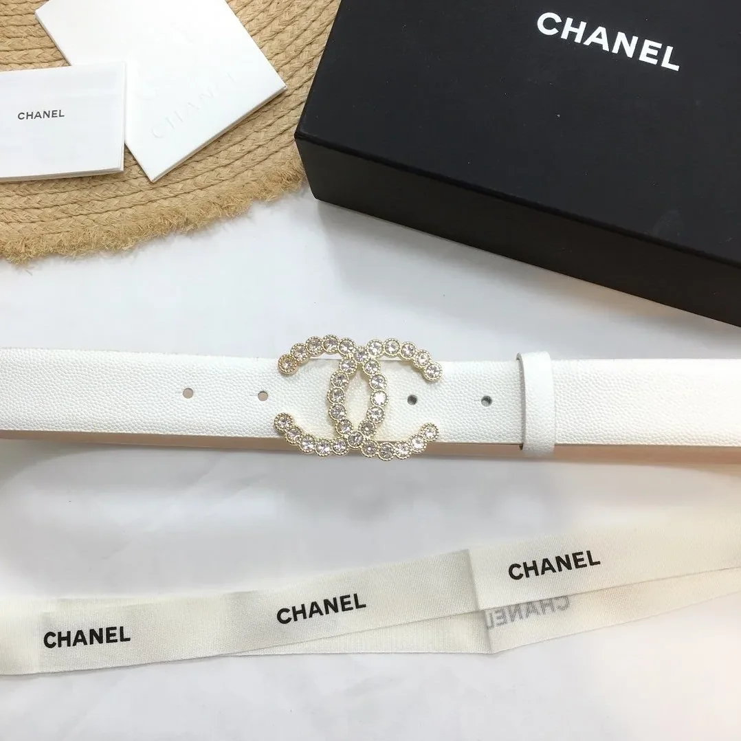 Chanel Belt With Beaded Buckle White With Gold Toned Hardware for Women