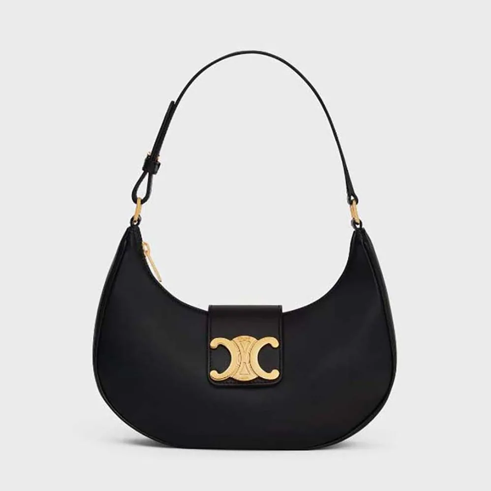 Celine Ava Triomphe Soft Bag in Smooth Calfskin for Women in Black