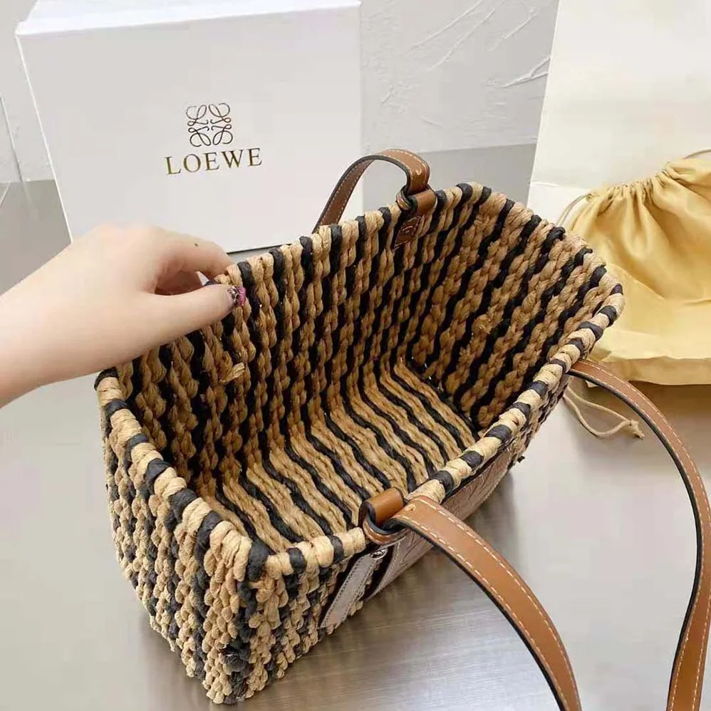 Loewe Small Square Basket Bag in Reed and Calfskin for Women Loewe Small Square Basket Bag in Reed and Calfskin for Women