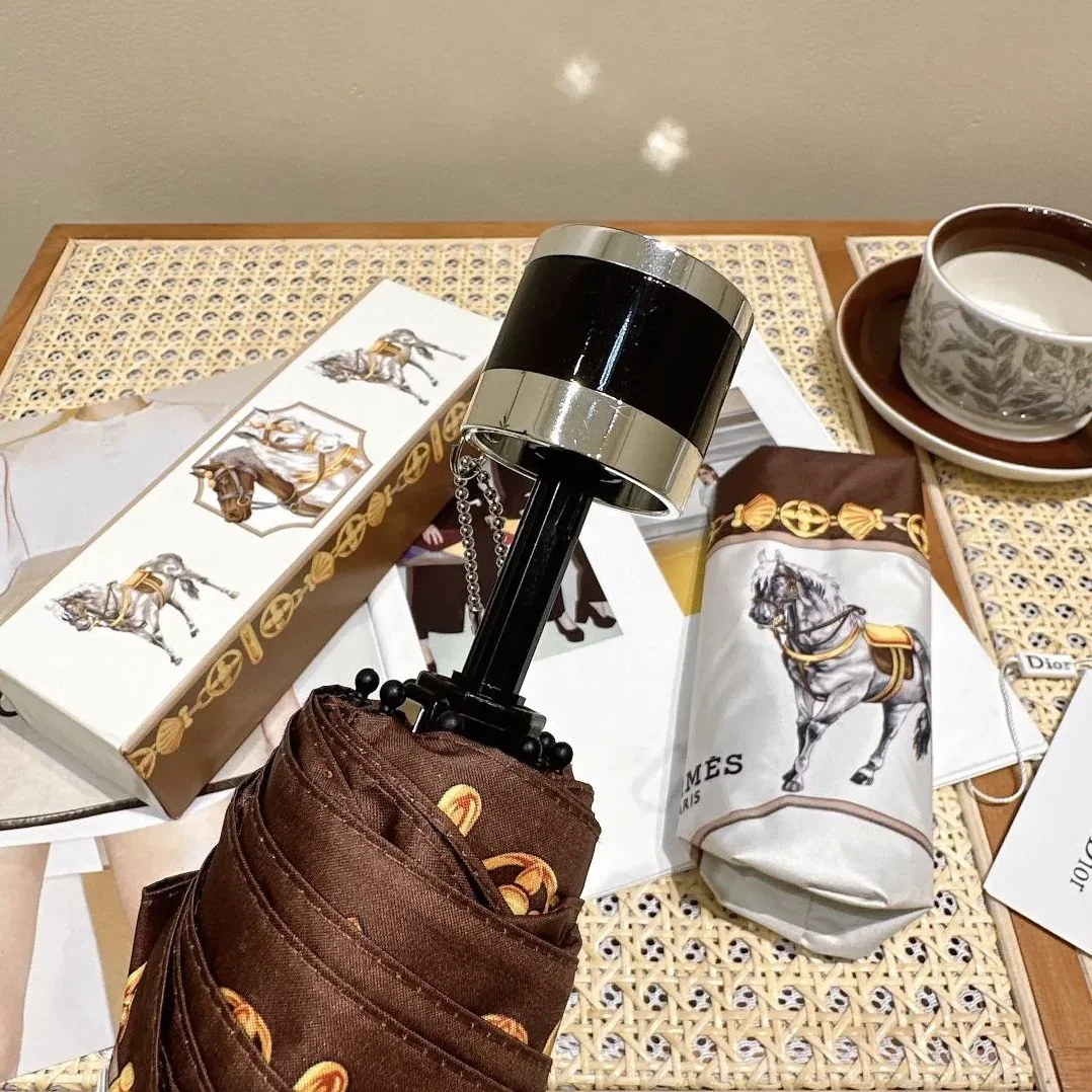 Hermes Long Umbrella With Horse Motif White Hermes Long Umbrella With Horse Motif White