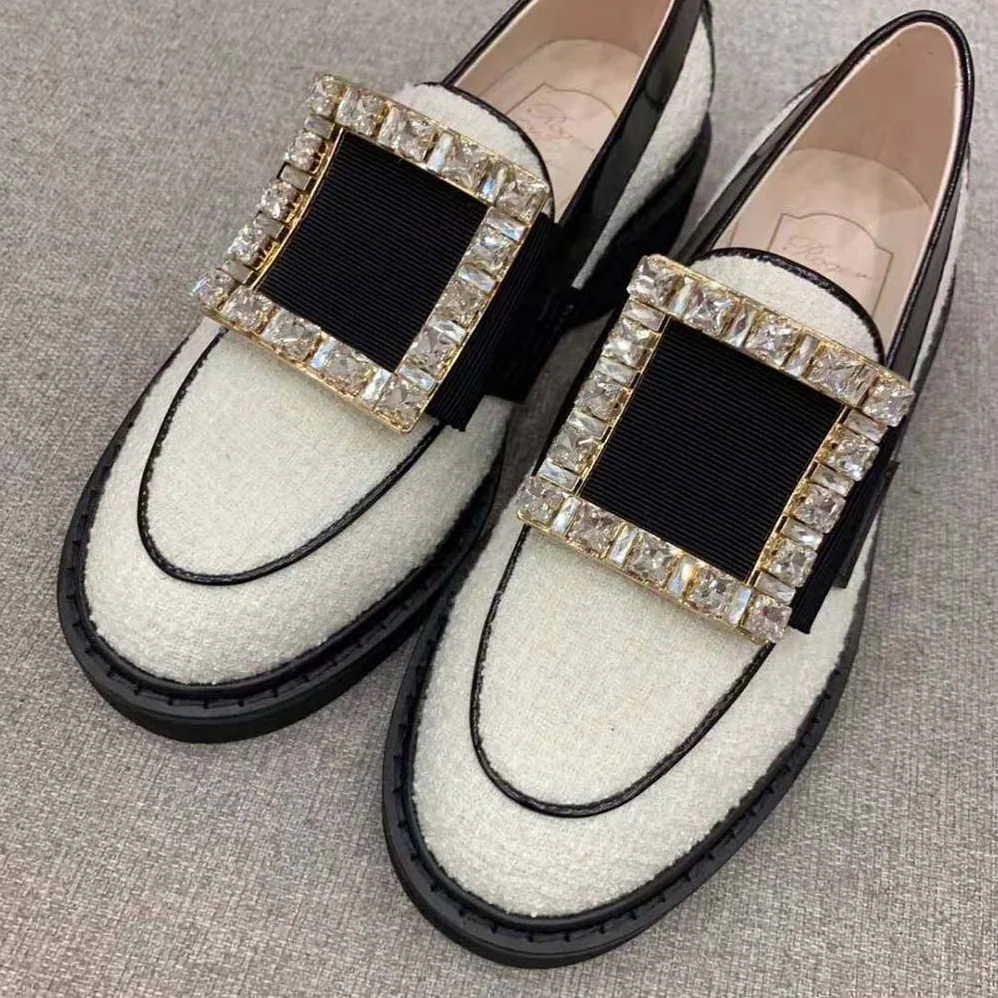 Roger Vivier Viv' Rangers Strass Buckle Loafers in Fabric for Women Roger Vivier Viv' Rangers Strass Buckle Loafers in Fabric for Women