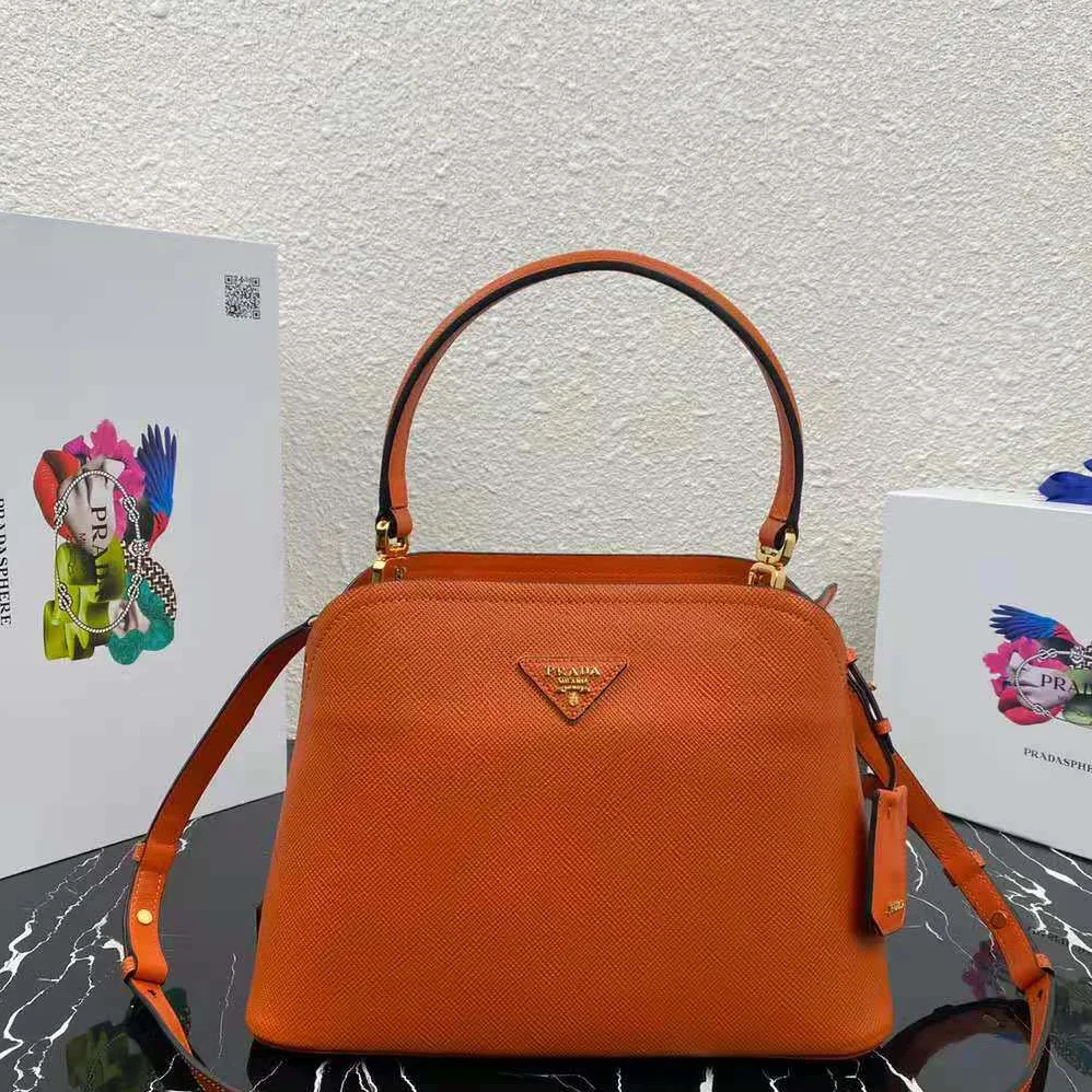 Prada Medium Saffiano Leather Prada Matinee Bag for Women in Orange