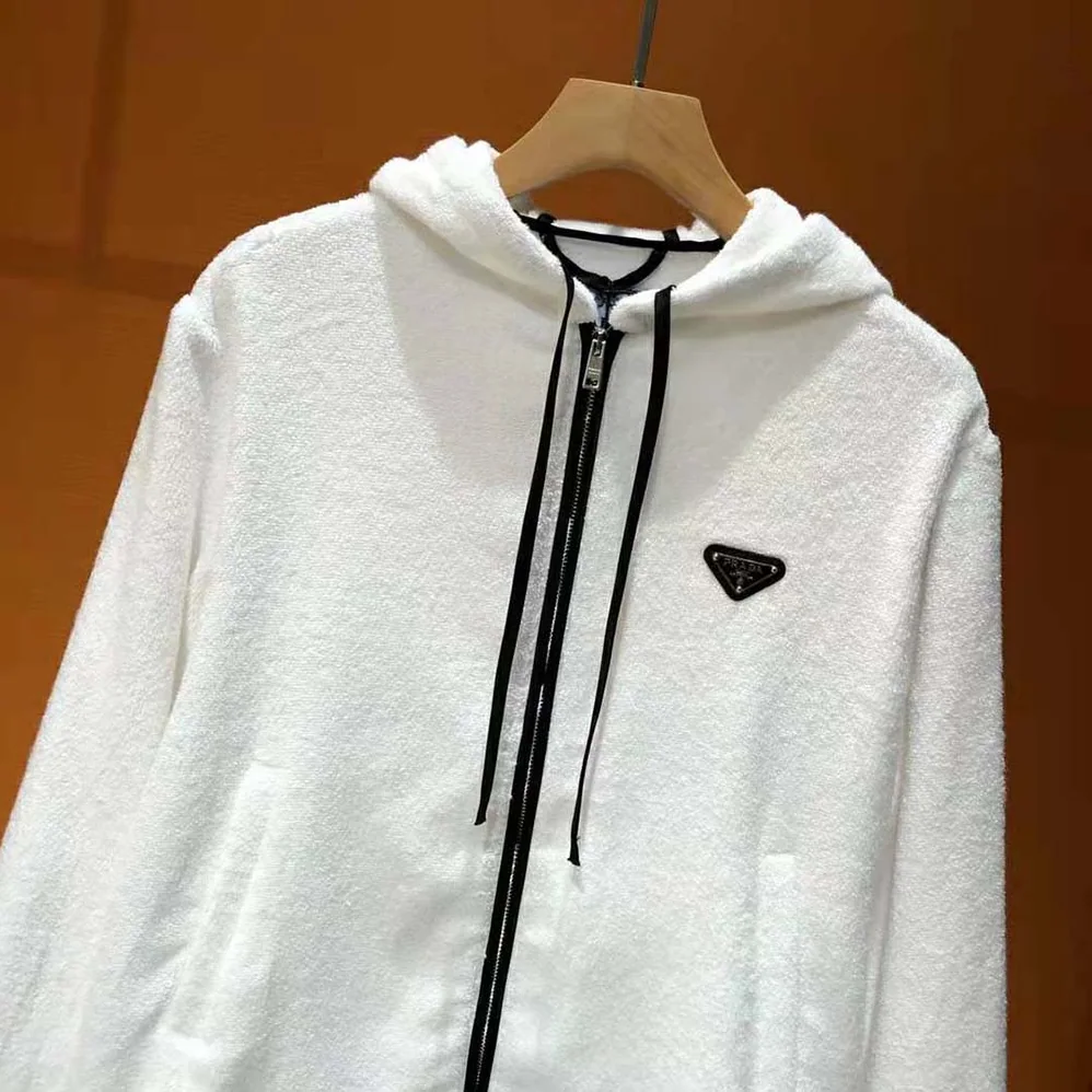 Prada Terry Cloth Hoodie for Women in White Prada Terry Cloth Hoodie for Women in White
