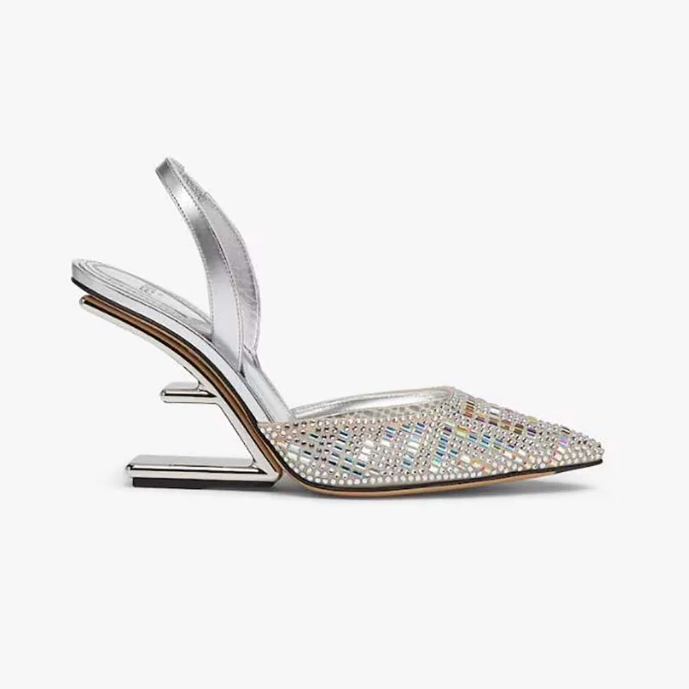 Fendi First Silver-colored Rhinestone High in heeled Slingbacks Fendi First Silver-colored Rhinestone High in heeled Slingbacks