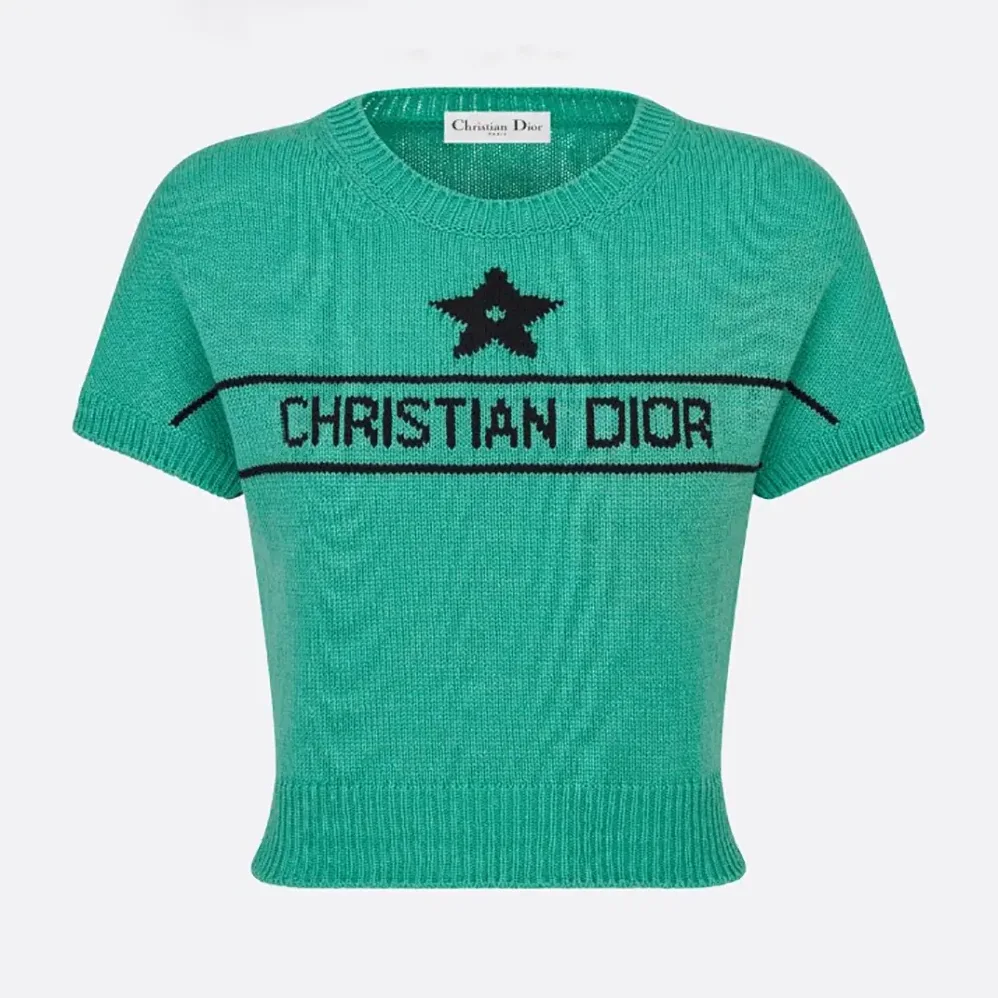 Dior Dioriviera Short-Sleeved Sweater Aquamarina Cashmere Knit for Women Dior Dioriviera Short-Sleeved Sweater Aquamarina Cashmere Knit for Women