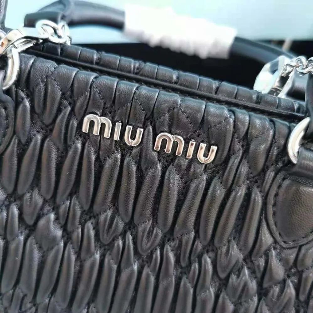Miu Miu Miu Crystal Cloqué Nappa Leather Handbag for Women in Black Miu Miu Miu Crystal Cloqué Nappa Leather Handbag for Women in Black