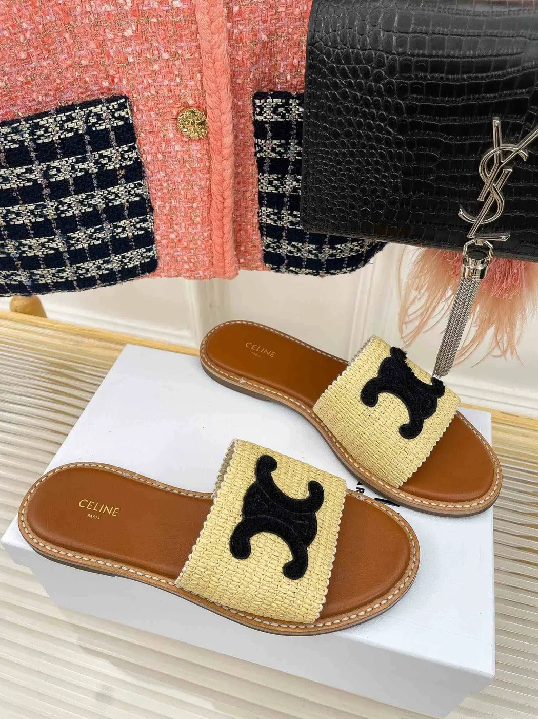 Celine Lympia Flat In Raffia Beige Celine Lympia Flat In Raffia Beige