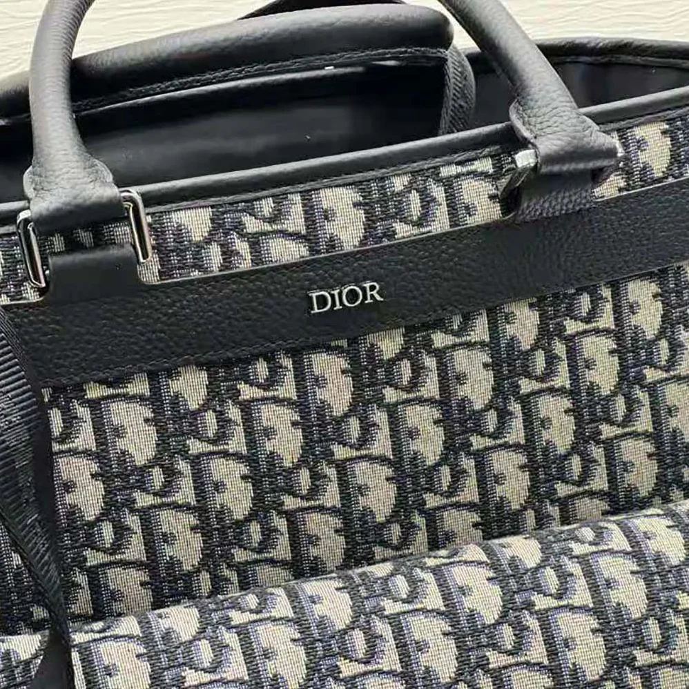 Dior Explorer Tote Bag Beige and Black Dior Oblique Jacquard and Black Grained Calfskin for Men