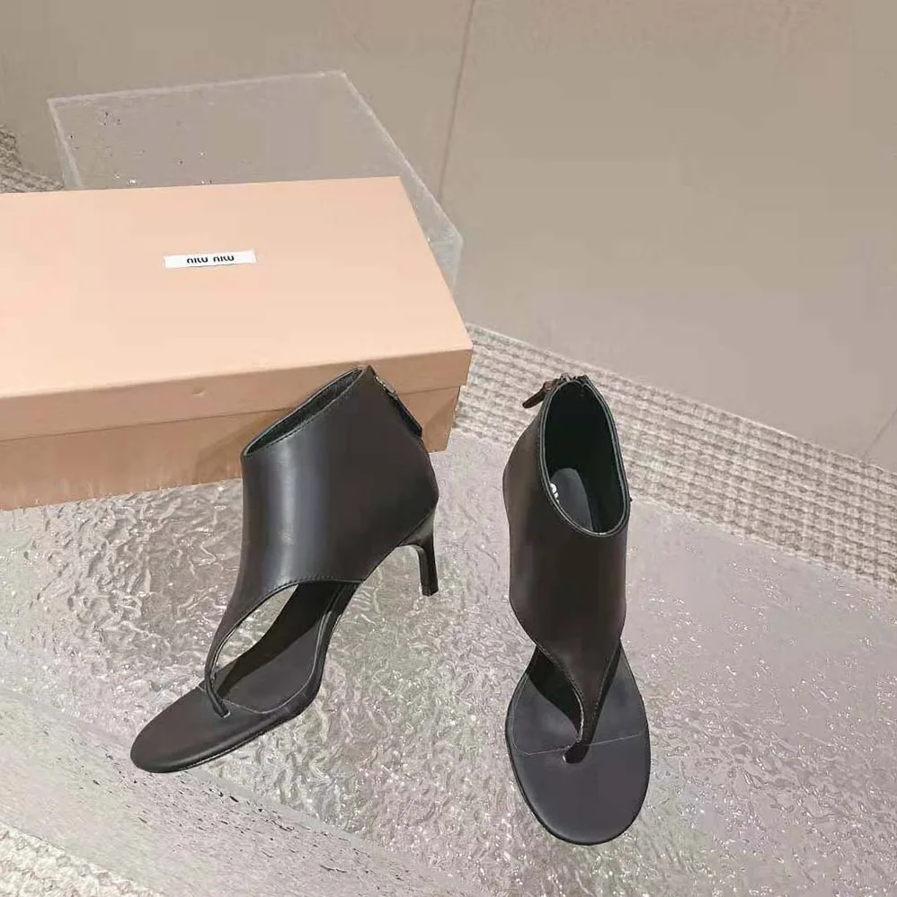 Miu Miu Leather Thong Booties for Women in Black
