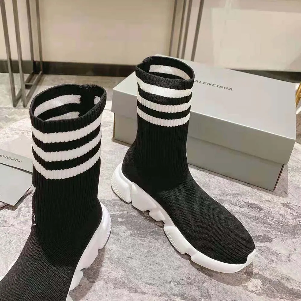Balenciaga Adidas Speed Sneaker in Black Knit and White Sole Unit is Done in Collaboration with Adidas for Unisex