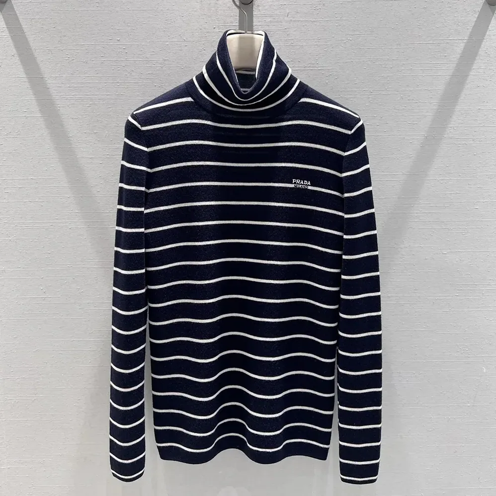 Prada Striped Wool Turtleneck Sweater for Men in Black Prada Striped Wool Turtleneck Sweater for Men in Black