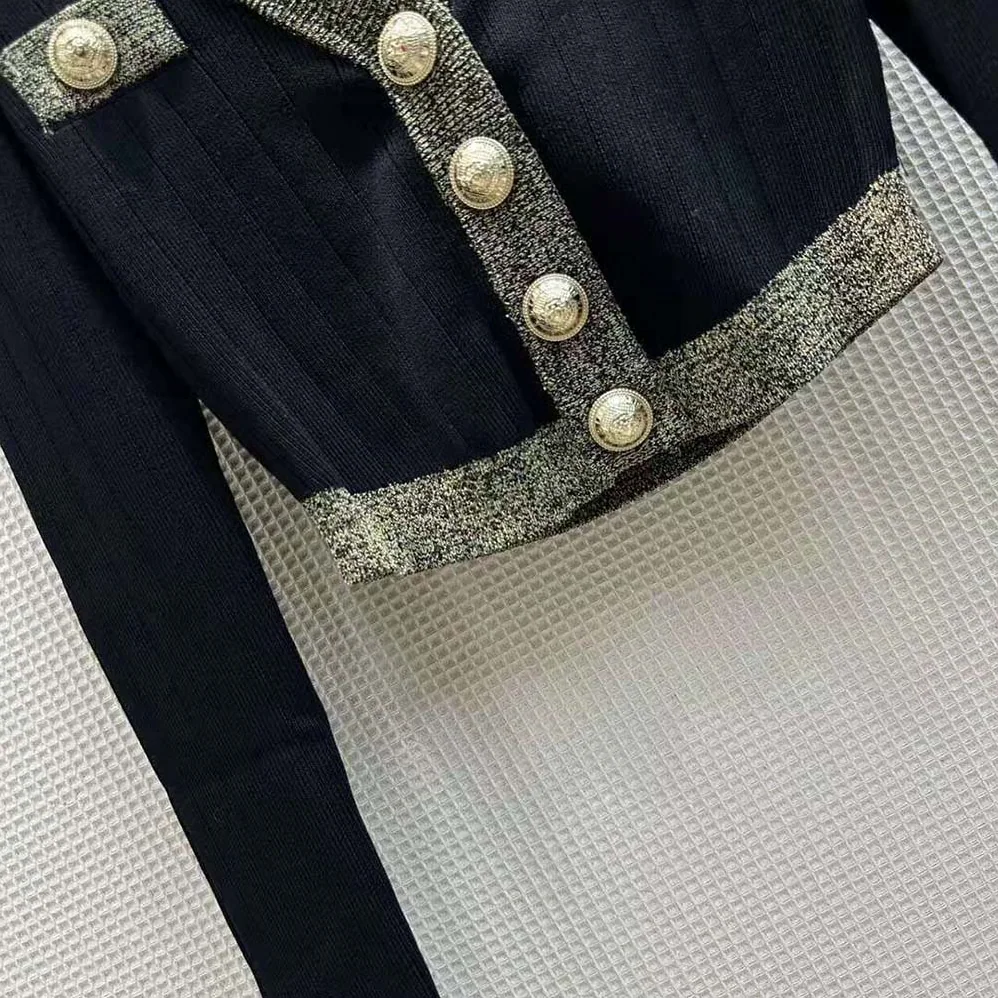 Balmain Cropped Knit Cardigan with Gold Trim for Women