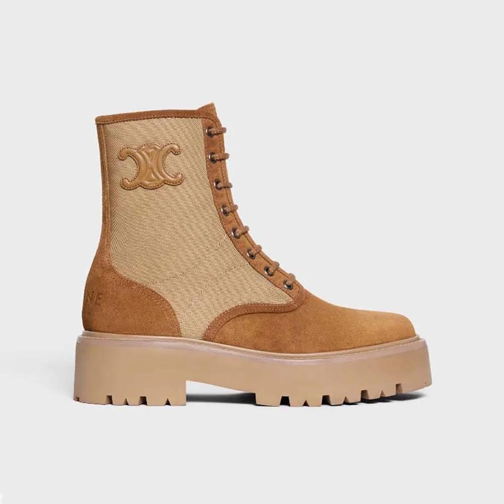Celine Bulky Lace-up Boot with Triomphe in Nylon & Suede Calfskin for Women