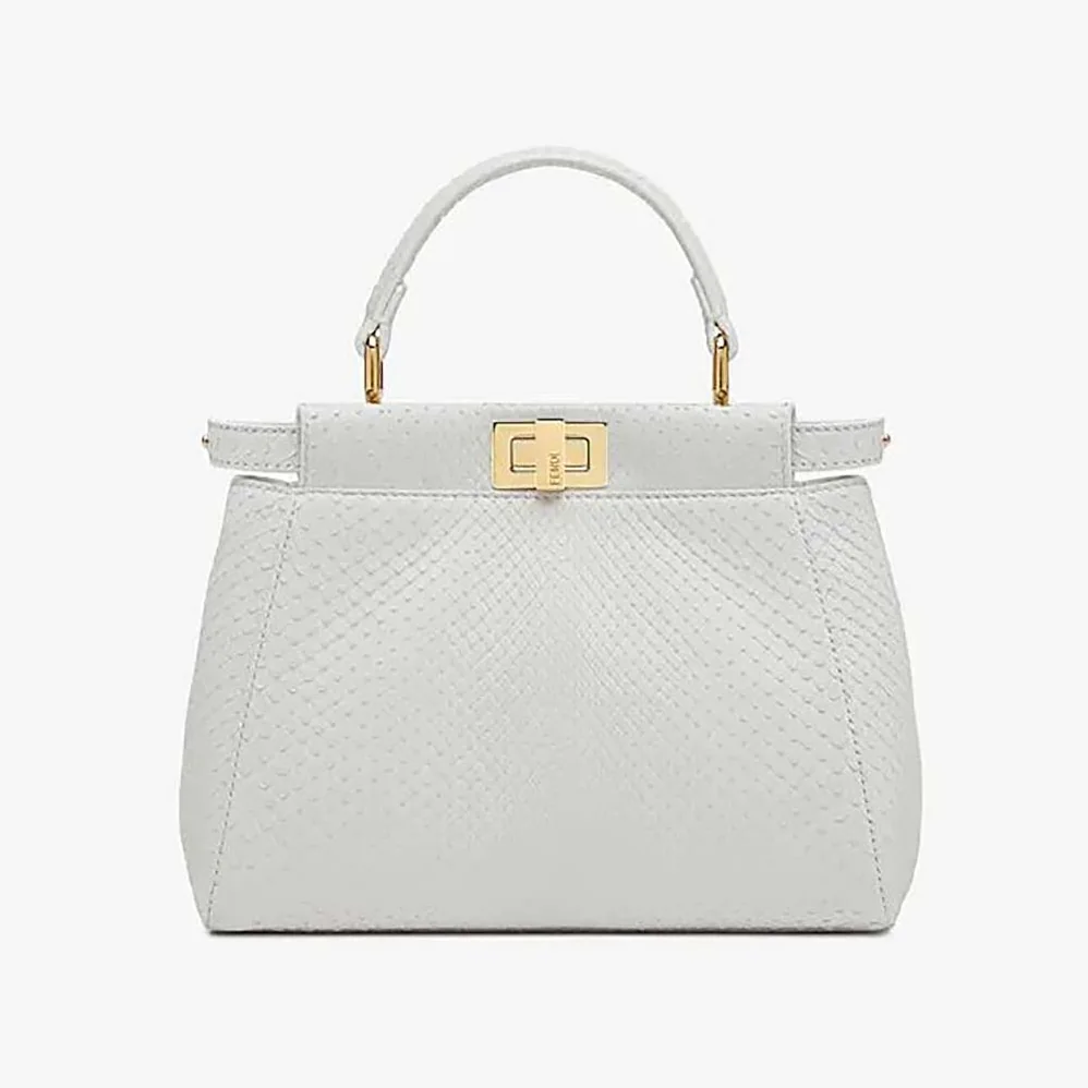 Fendi Peekaboo Iconic Mini White Python Bag for Women