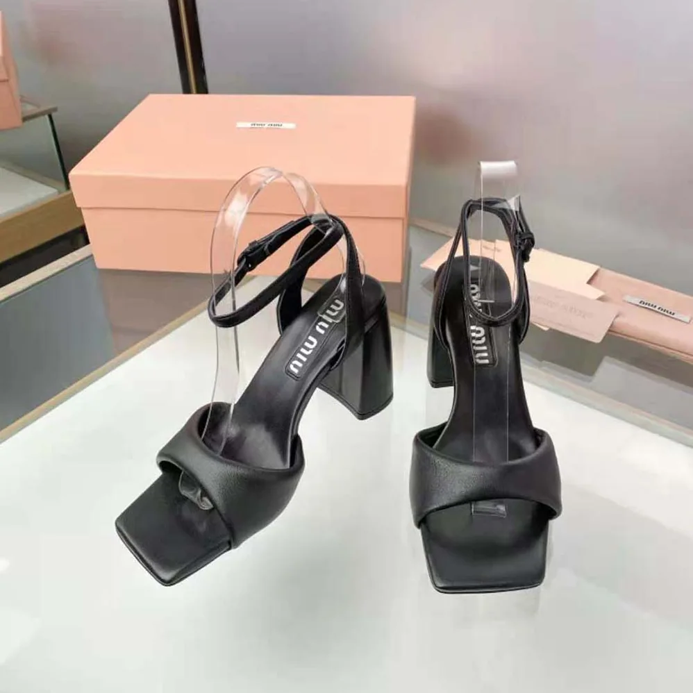 Miu Miu Padded Leather Sandals in 85 mm Heel Height for Women in Black Miu Miu Padded Leather Sandals in 85 mm Heel Height for Women in Black