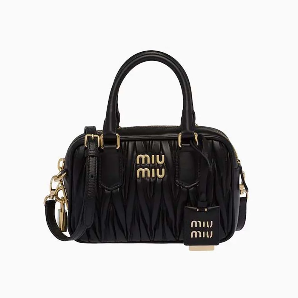 Miu Miu Matelassé Nappa Leather Top-Handle Bag for Women in Black