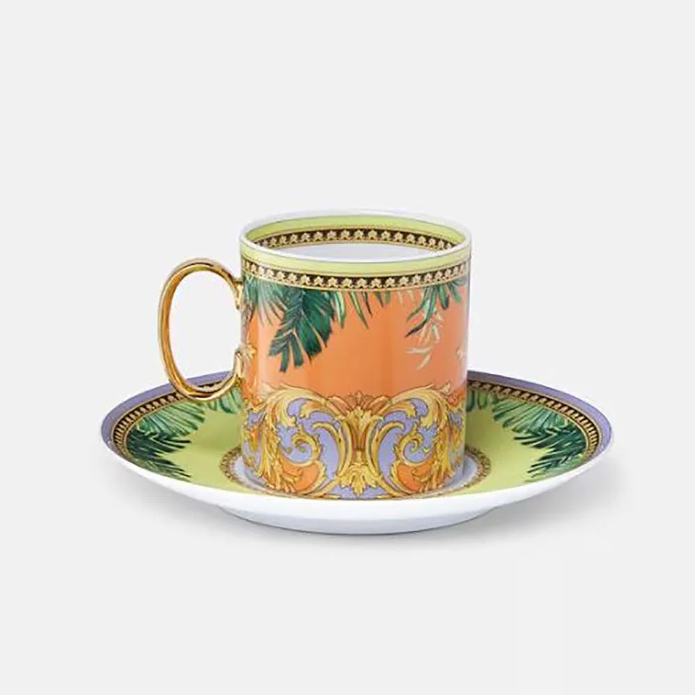Versace Jungle Animalier Coffee Set Includes A Coffee Cup with Handle and A Matching Saucer for Unisex