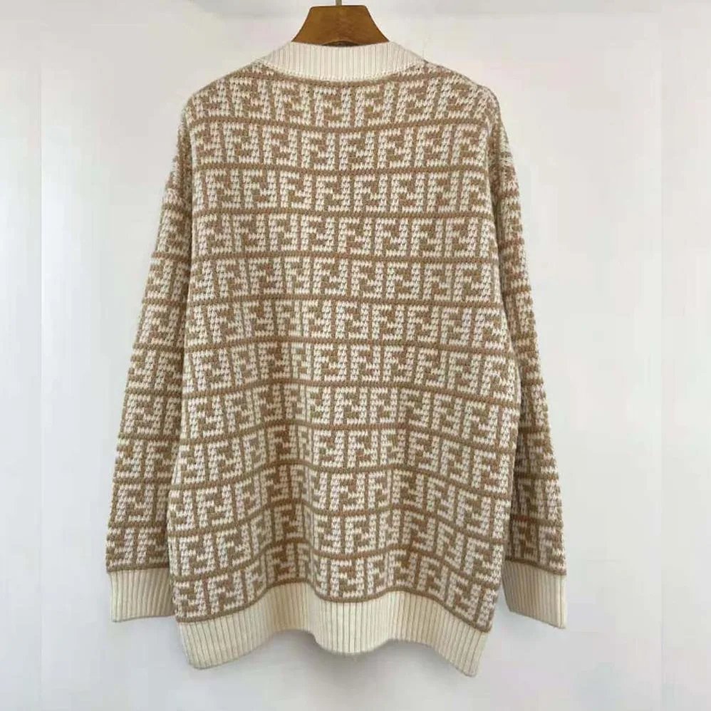Fendi Brown FF Crocheted Cashmere Cardigan for Women