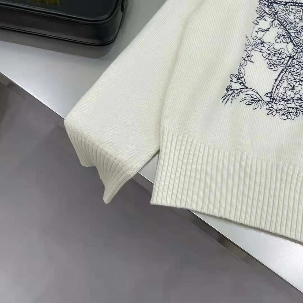 Dior Sweater Ecru Cashmere Knit with Blue Dior Sevilla Star Motif for Women