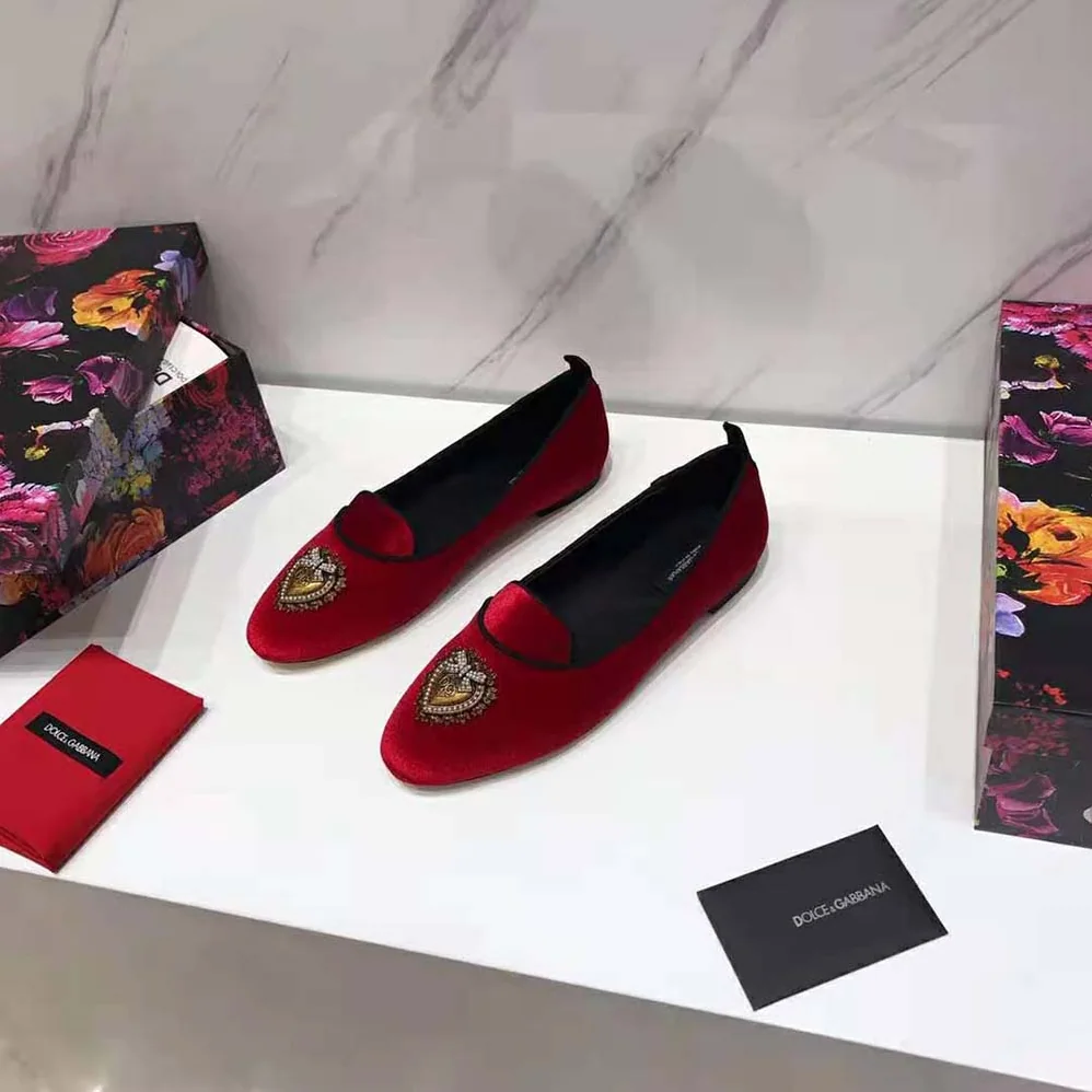 Dolce Gabbana D&G Velvet Devotion Slippers for Women in Red