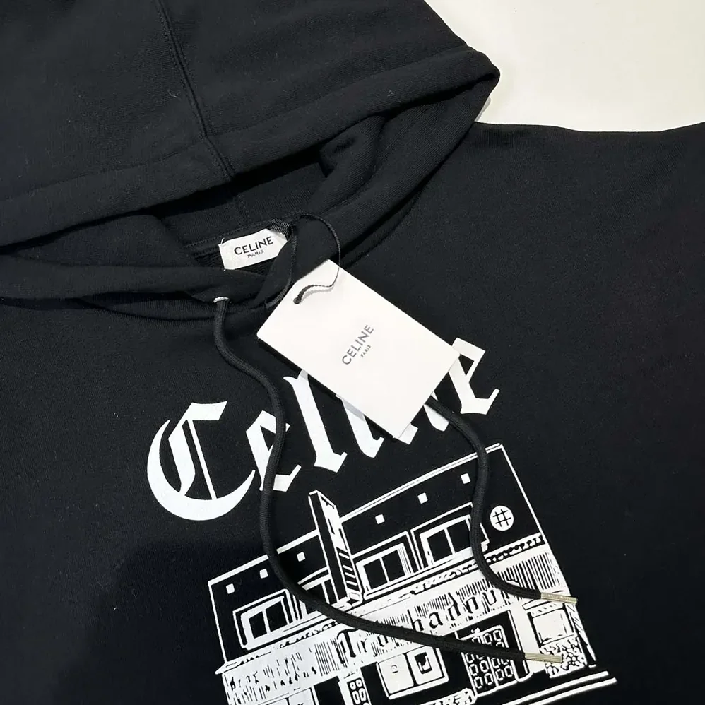 Celine Troubadour Loose Hoodie in Cotton Fleece for Women in Black Celine Troubadour Loose Hoodie in Cotton Fleece for Women in Black