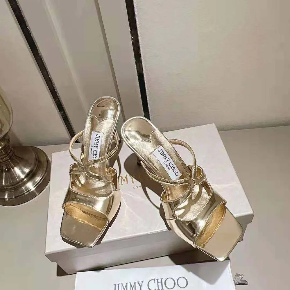 Jimmy Choo Anise 95 Gold Liquid Metal Leather Mules for Women Jimmy Choo Anise 95 Gold Liquid Metal Leather Mules for Women