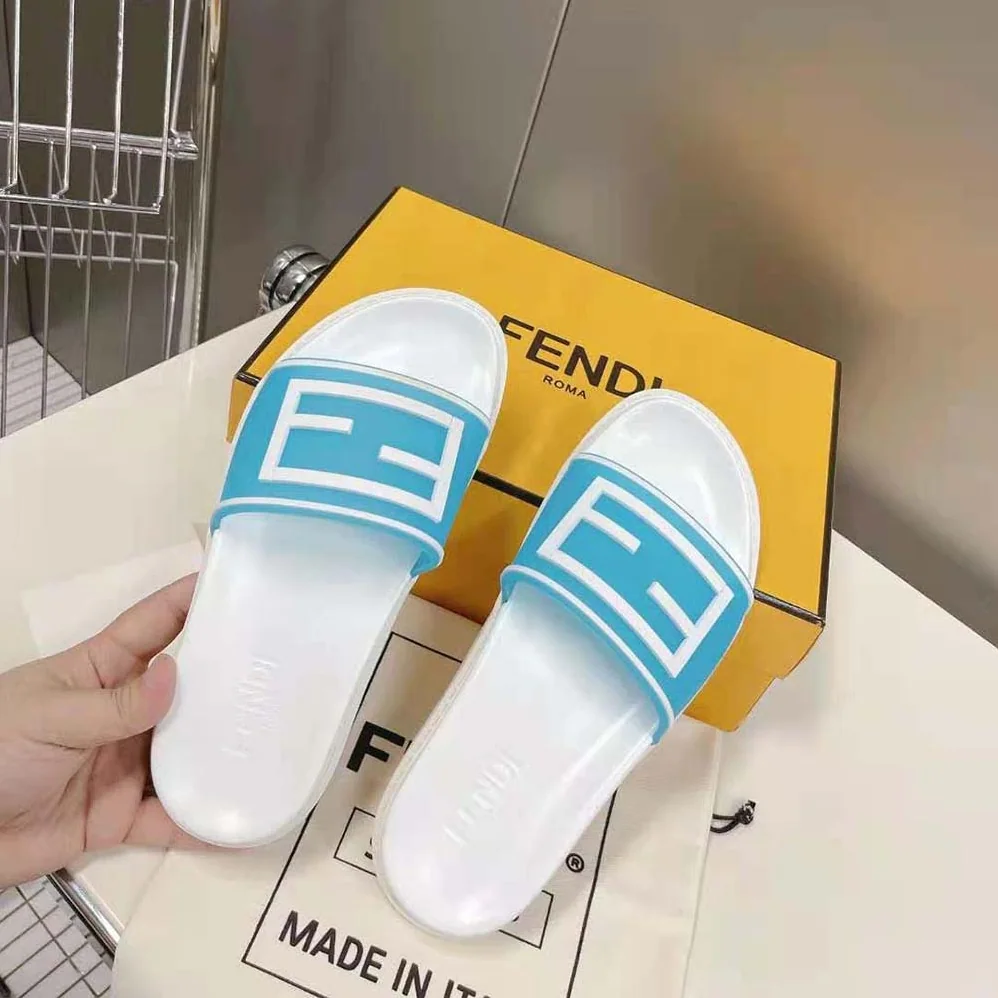 Fendi Baguette Slides Light Blue Rubber Slides for Men Fendi Baguette Slides Light Blue Rubber Slides for Men