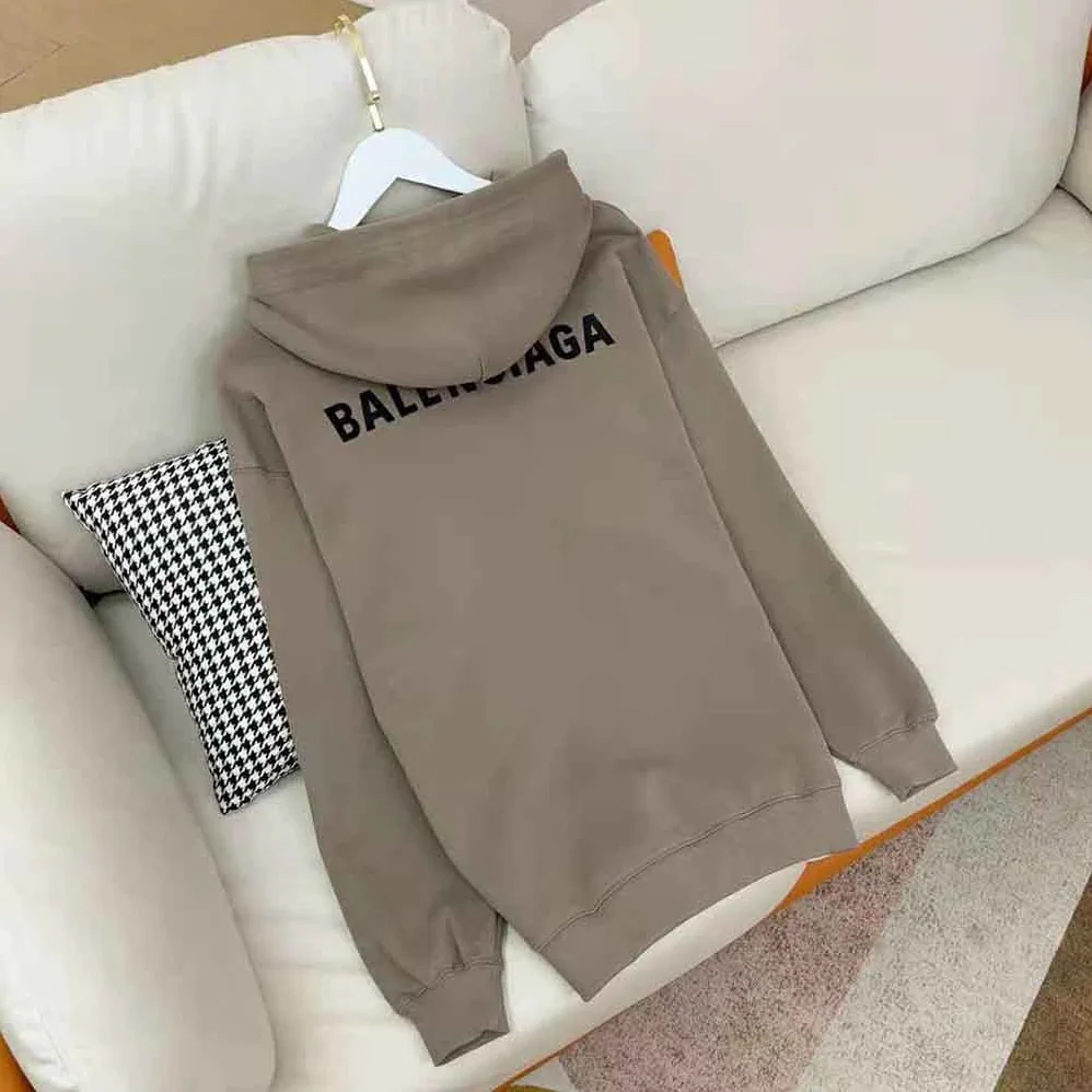 Balenciaga Hoodie Medium Fit in Dark Beige and Black Curly Fleece for Men