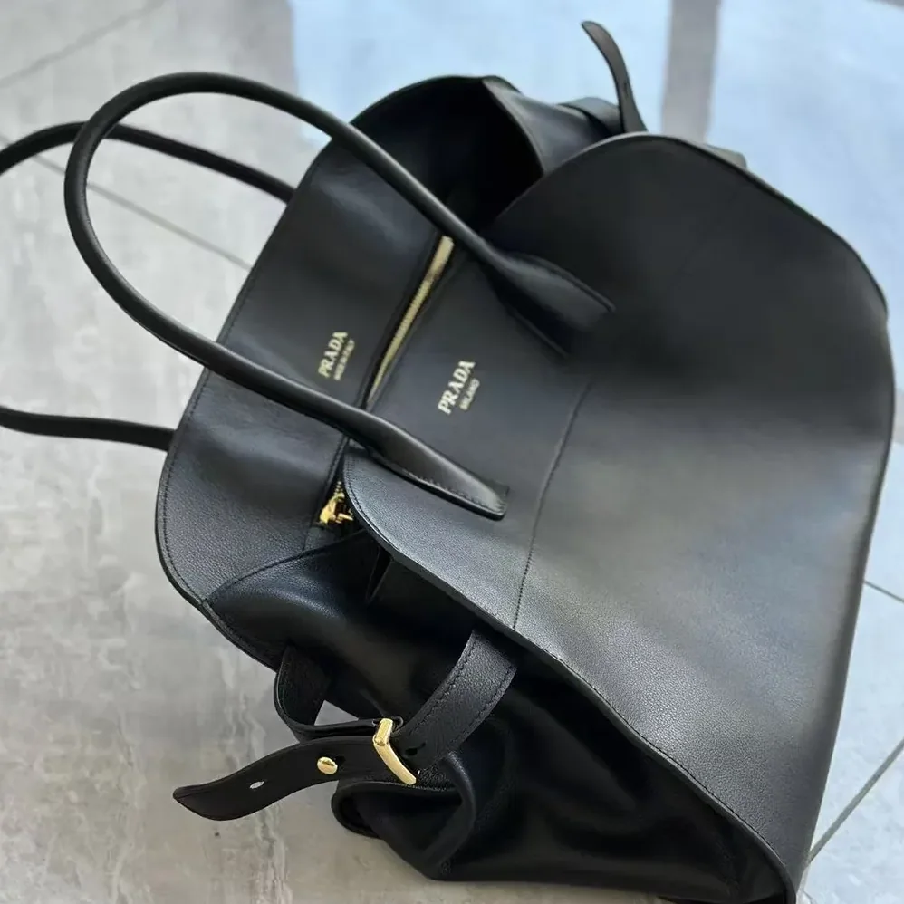 Prada Large Leather Tote Bag for Women in Black