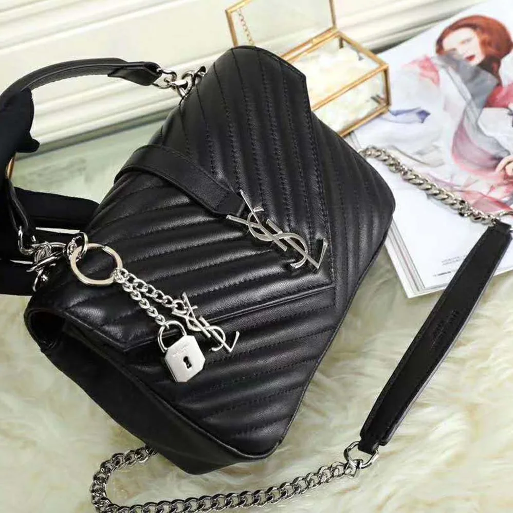 Saint Laurent YSL Classic Large College Bag Matelasse Leather in Black