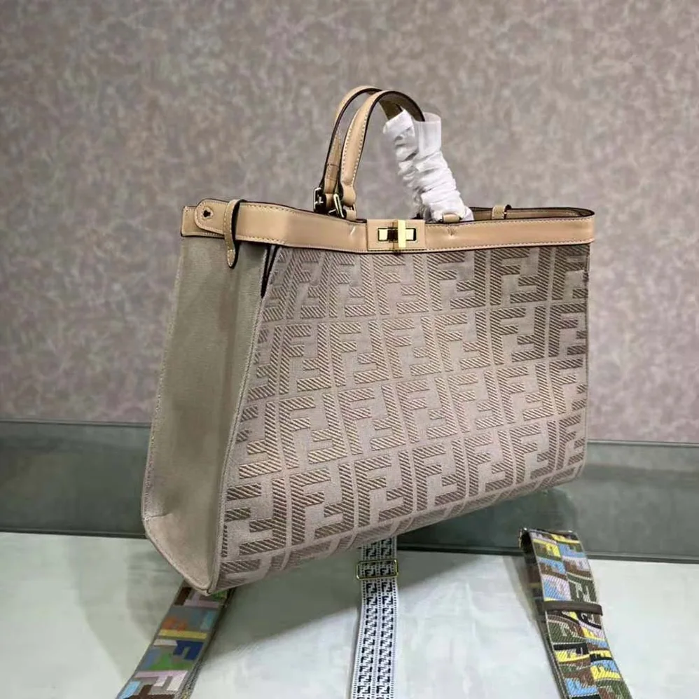 Fendi Medium Peekaboo X for Women in Tote Gray Canvas Bag Fendi Medium Peekaboo X for Women in Tote Gray Canvas Bag