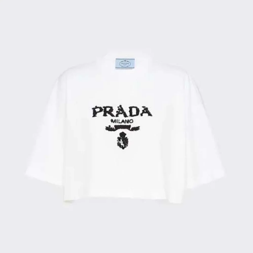 Prada Embroidered Interlock Crop T-shirt for Women in White