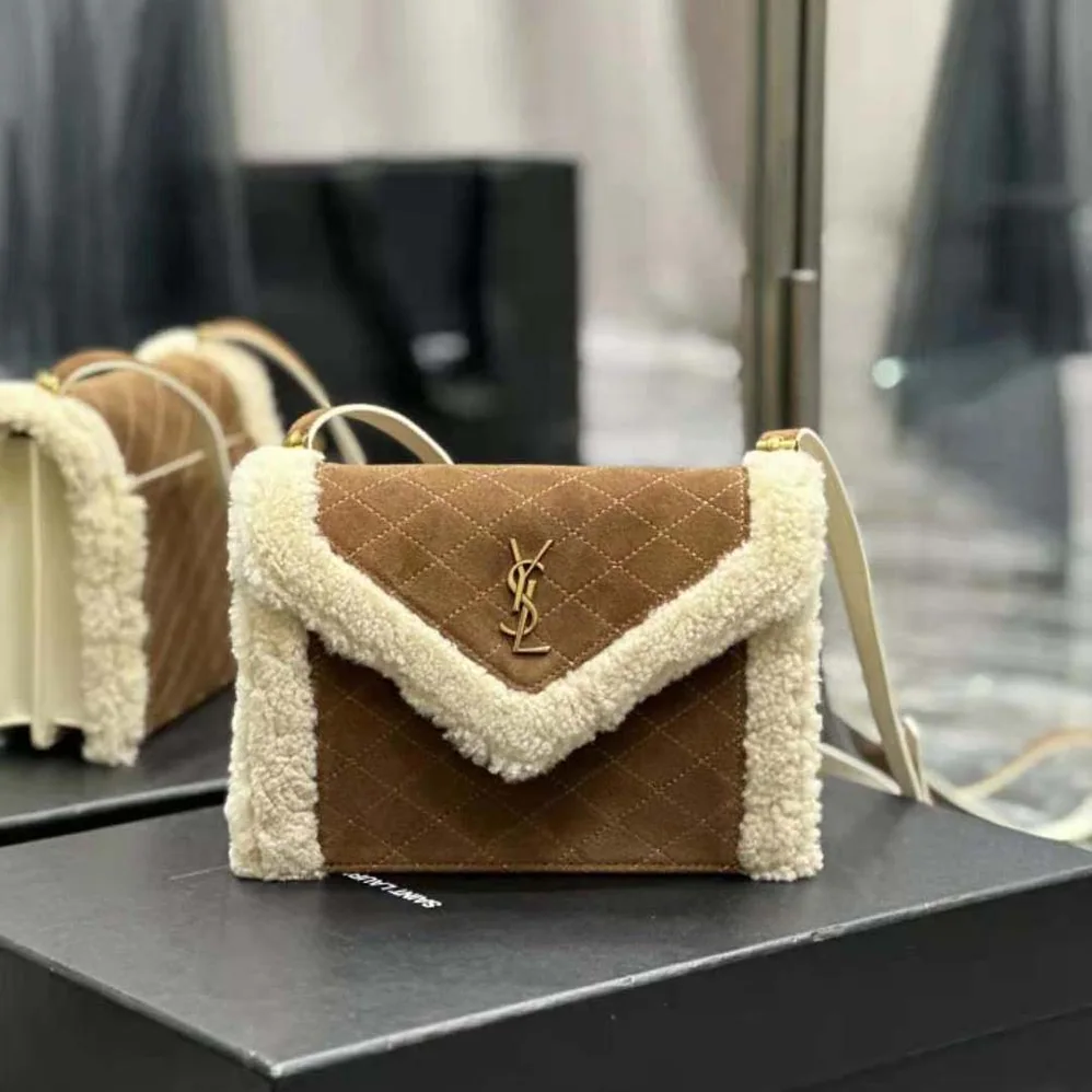 Saint Laurent YSL Gaby Satchel in Quilted Suede and Shearling for Women