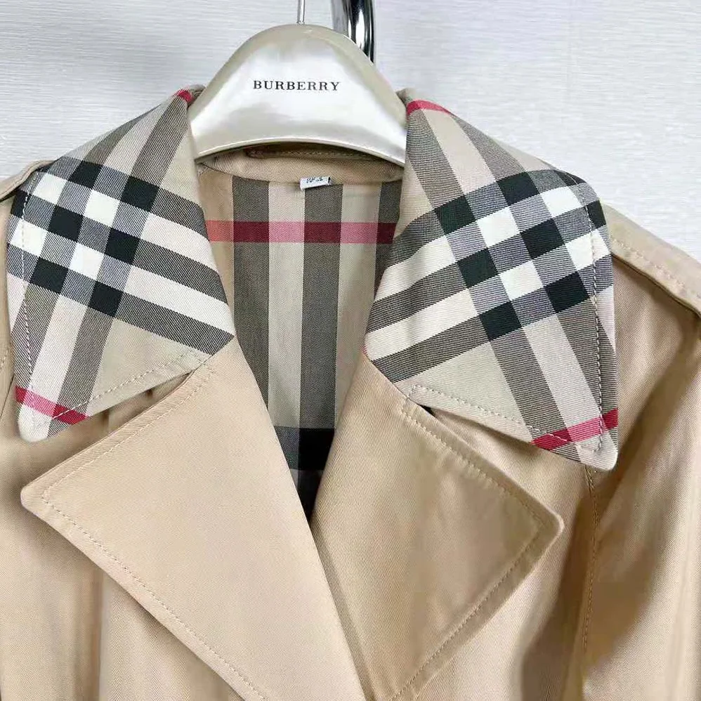 Burberry Long Check Collar Trench Coat for Women in Beige