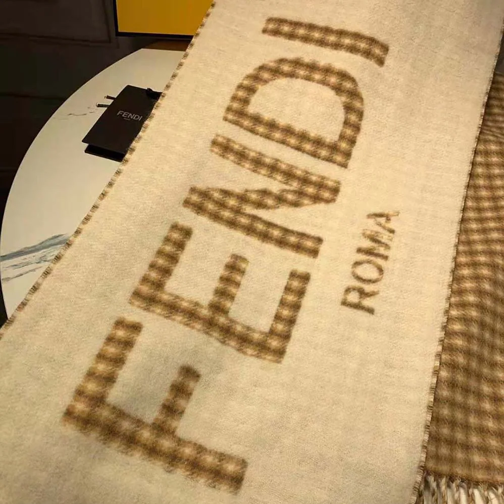 Fendi Scarf in Cream Wool and Cashmere with Fendi Roma Oversized Lettering for Women