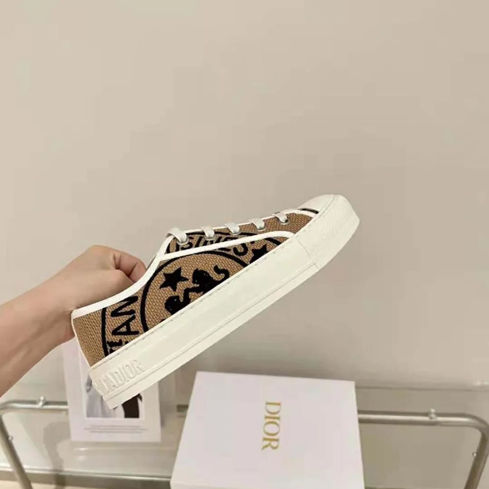 Dior Walk N Dior Sneaker Beige Jute Canvas Embroidered with Dior Union Motif for Women