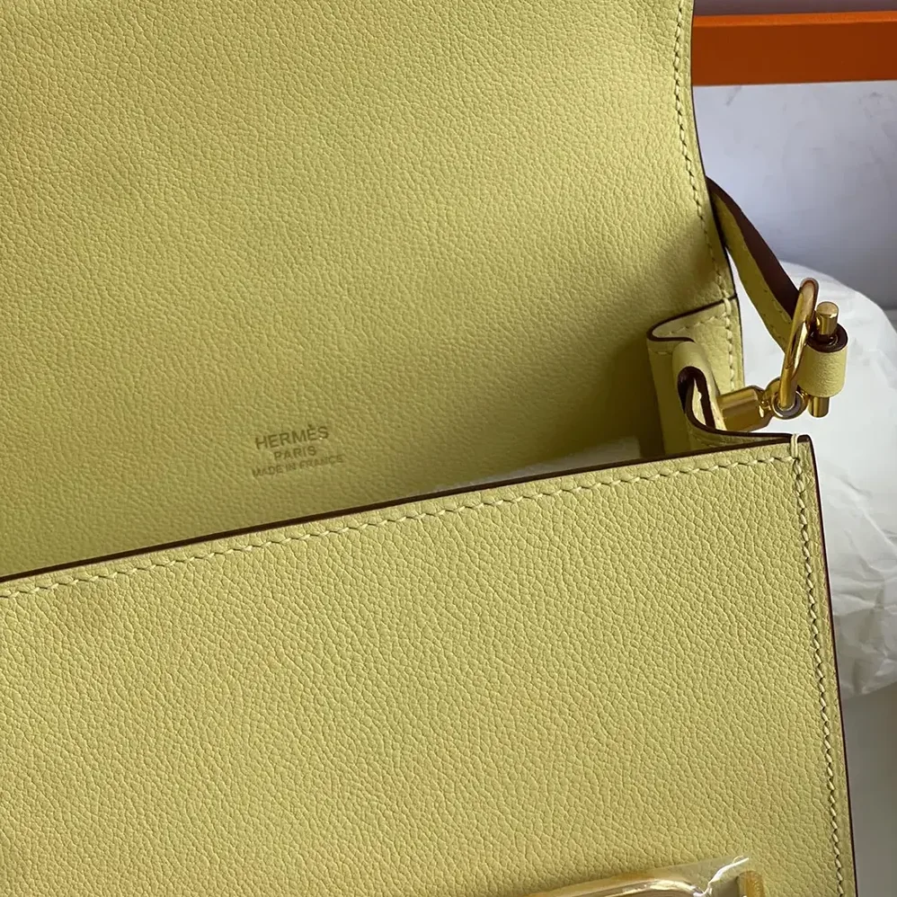 Hermes Roulis Mini Bag in Evercolor Calfskin for Women in Yellow/Silver