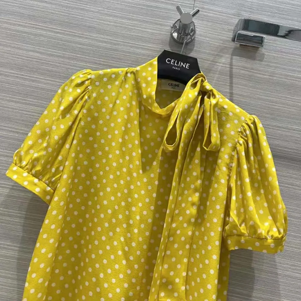 Celine Lavalliere Blouse in Crepe De Chine for Women in Yellow Celine Lavalliere Blouse in Crepe De Chine for Women in Yellow