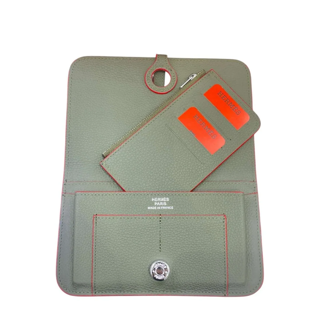 Amazing Khaki Green Clemence Leather Dogon Travel Wallet