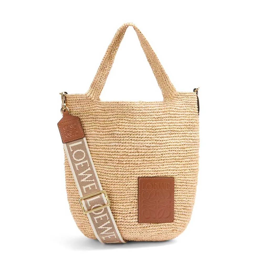 Loewe Mini Slit Bag in Raffia and Calfskin for Women in Beige