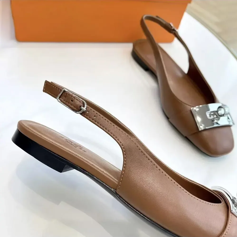 Hermes Gold Innocente Slingback with Kelly Buckle for Women in Brown